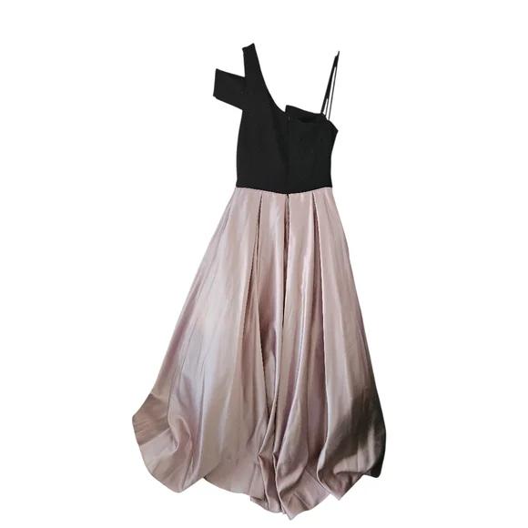 Betsy & Adam One-Shoulder Satin Ballgown Black/Champagne Size 8 $259 - Picture 3 of 8